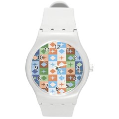 Fabric Textile Textures Cubes Round Plastic Sport Watch (m)