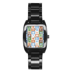 Fabric Textile Textures Cubes Stainless Steel Barrel Watch