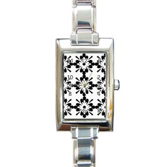 Floral Illustration Black And White Rectangle Italian Charm Watch by Amaryn4rt