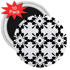 Floral Illustration Black And White 3  Magnets (10 Pack) 