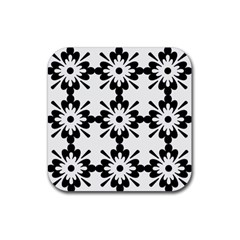 Floral Illustration Black And White Rubber Coaster (square) 