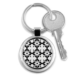 Floral Illustration Black And White Key Chains (round) 