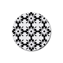 Floral Illustration Black And White Rubber Round Coaster (4 Pack) 