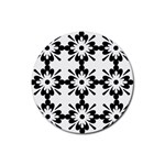 Floral Illustration Black And White Rubber Round Coaster (4 pack)  Front