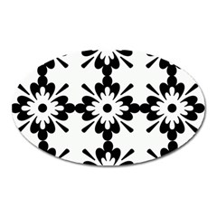 Floral Illustration Black And White Oval Magnet