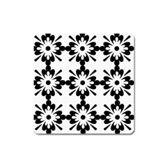 Floral Illustration Black And White Square Magnet