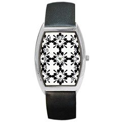 Floral Illustration Black And White Barrel Style Metal Watch