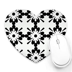 Floral Illustration Black And White Heart Mousepads