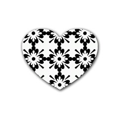 Floral Illustration Black And White Rubber Coaster (heart) 