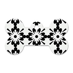 Floral Illustration Black And White Dog Tag Bone (two Sides)