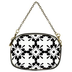 Floral Illustration Black And White Chain Purses (one Side) 