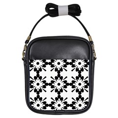 Floral Illustration Black And White Girls Sling Bags