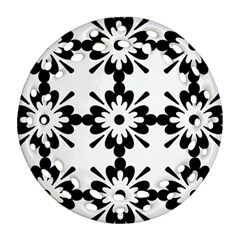 Floral Illustration Black And White Round Filigree Ornament (two Sides)