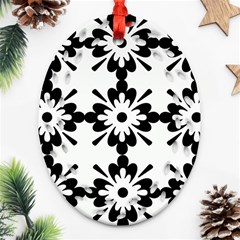 Floral Illustration Black And White Ornament (oval Filigree)