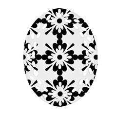 Floral Illustration Black And White Oval Filigree Ornament (two Sides)