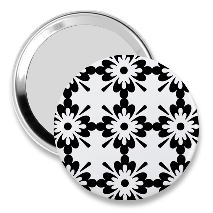 Floral Illustration Black And White 3  Handbag Mirrors