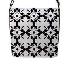 Floral Illustration Black And White Flap Messenger Bag (l)  by Amaryn4rt