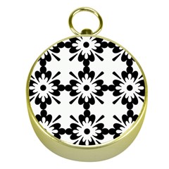 Floral Illustration Black And White Gold Compasses by Amaryn4rt