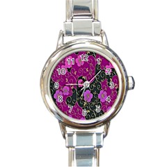 Floral Pattern Background Round Italian Charm Watch