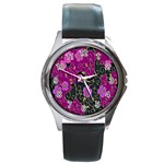 Floral Pattern Background Round Metal Watch Front