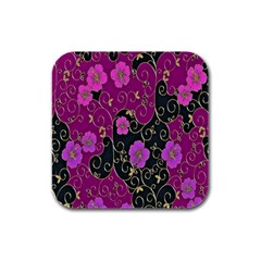 Floral Pattern Background Rubber Square Coaster (4 Pack) 