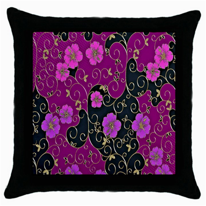 Floral Pattern Background Throw Pillow Case (Black)