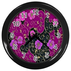 Floral Pattern Background Wall Clocks (black)