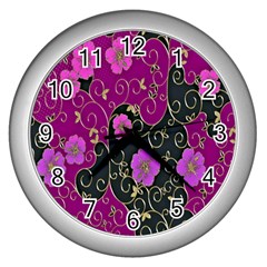 Floral Pattern Background Wall Clocks (silver) 