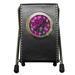 Floral Pattern Background Pen Holder Desk Clocks