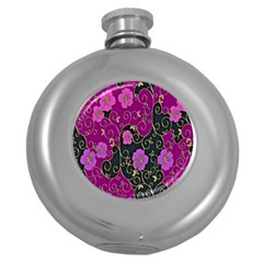 Floral Pattern Background Round Hip Flask (5 Oz)