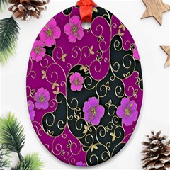 Floral Pattern Background Oval Ornament (two Sides)