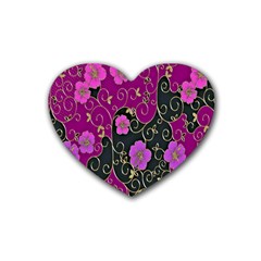 Floral Pattern Background Rubber Coaster (heart) 