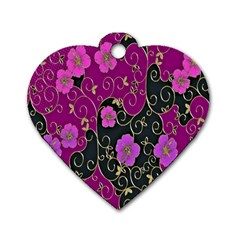 Floral Pattern Background Dog Tag Heart (two Sides)