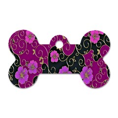 Floral Pattern Background Dog Tag Bone (one Side)