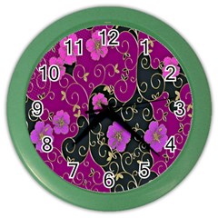 Floral Pattern Background Color Wall Clocks