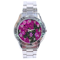 Floral Pattern Background Stainless Steel Analogue Watch