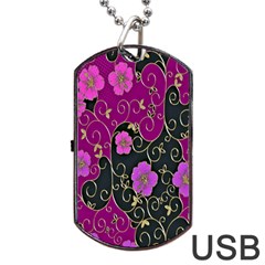 Floral Pattern Background Dog Tag Usb Flash (two Sides)