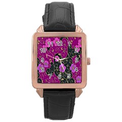 Floral Pattern Background Rose Gold Leather Watch 