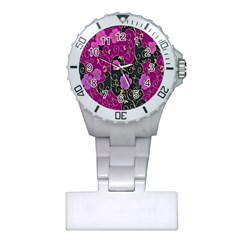 Floral Pattern Background Plastic Nurses Watch