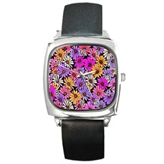 Floral Pattern Square Metal Watch