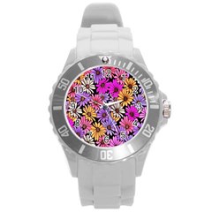 Floral Pattern Round Plastic Sport Watch (l)