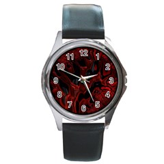 Fractal Red Black Glossy Pattern Decorative Round Metal Watch