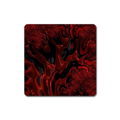 Fractal Red Black Glossy Pattern Decorative Square Magnet