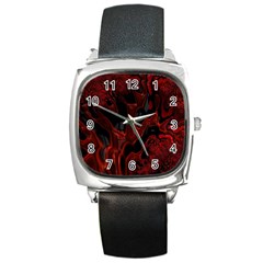 Fractal Red Black Glossy Pattern Decorative Square Metal Watch