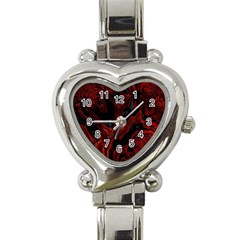 Fractal Red Black Glossy Pattern Decorative Heart Italian Charm Watch by Amaryn4rt