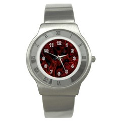 Fractal Red Black Glossy Pattern Decorative Stainless Steel Watch