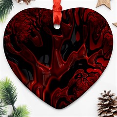 Fractal Red Black Glossy Pattern Decorative Heart Ornament (two Sides)