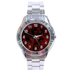 Fractal Red Black Glossy Pattern Decorative Stainless Steel Analogue Watch by Amaryn4rt