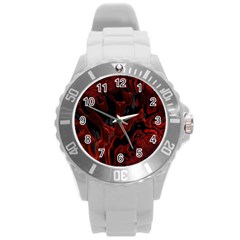 Fractal Red Black Glossy Pattern Decorative Round Plastic Sport Watch (l) by Amaryn4rt