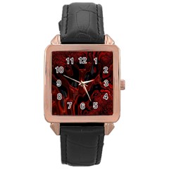 Fractal Red Black Glossy Pattern Decorative Rose Gold Leather Watch  by Amaryn4rt